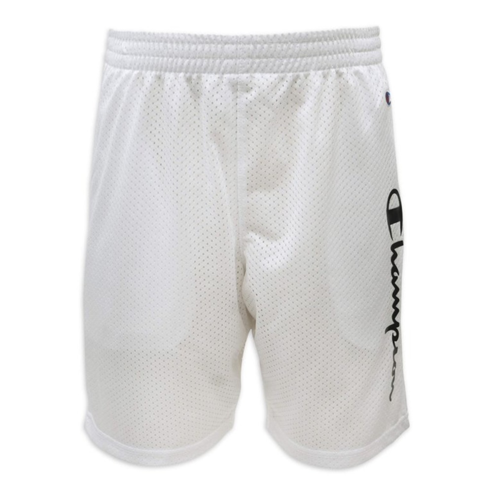 Boys Champion Vertical Script Shorts in White and Black, Sz. M